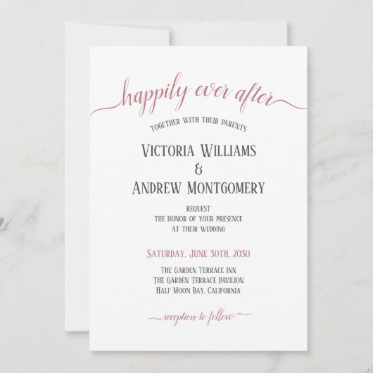 Gelukkig ooit na Roos Gold Script Modern Wedding Kaart (Voorkant)