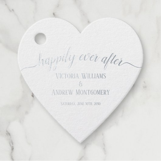 Gelukkig ooit na Roos Gold Script Wedding Silver Bedankjes Labels (Voorkant)