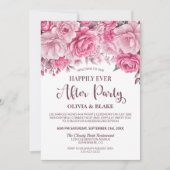 Gelukkig ooit na roze bloemenbruiloft receptie kaart (Voorkant)