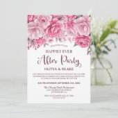 Gelukkig ooit na roze bloemenbruiloft receptie kaart (Staand voorkant)