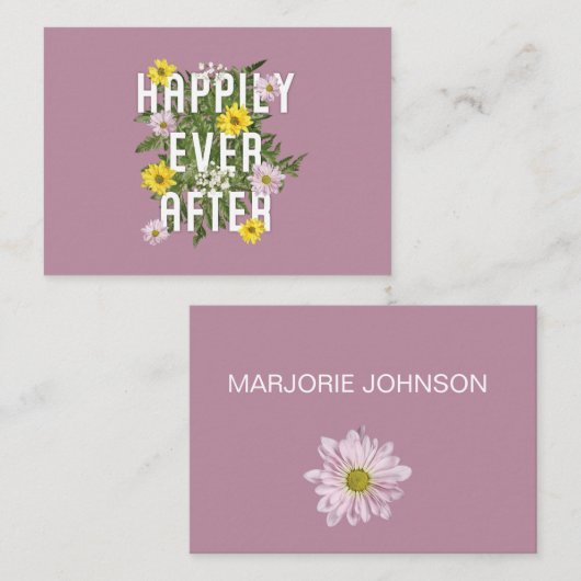 Gelukkig ooit na roze en gele bloemen plaatskaartje (Voorkant / Achterkant)