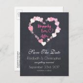 Gelukkig ooit na roze harten bewaar de datum aankondigingskaart (Voorkant / Achterkant)