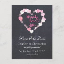 Gelukkig ooit na roze harten bewaar de datum aankondigingskaart