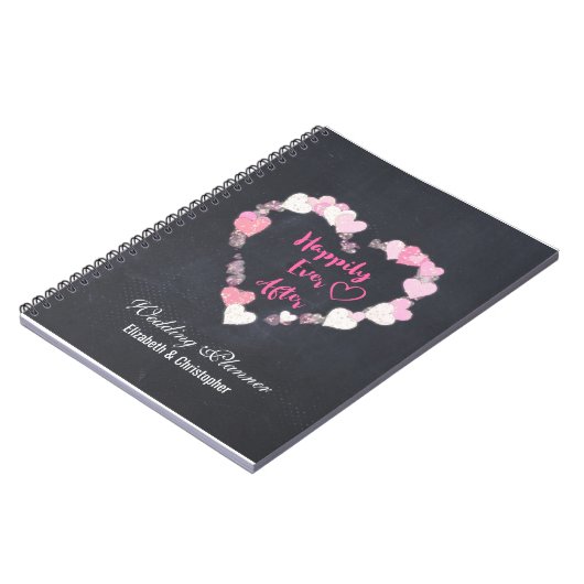 Gelukkig ooit na roze harten bruiloft planner notitieboek (Linkerzijde)