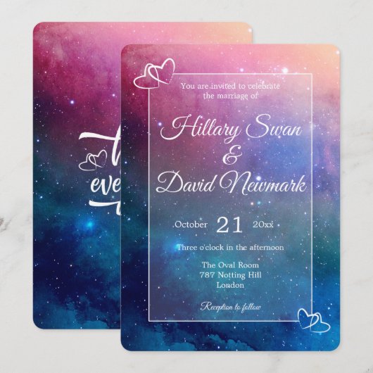 Gelukkig ooit na roze nebula bruiloft kaart (Voorkant / Achterkant)