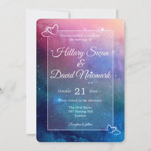 Gelukkig ooit na roze nebula bruiloft kaart (Voorkant)