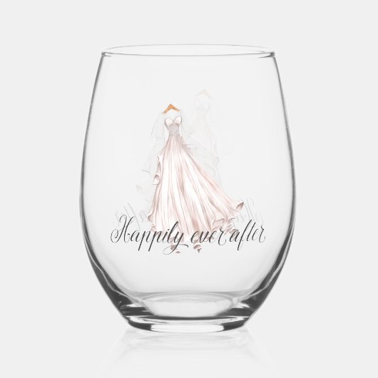 Gelukkig ooit na rustieke land trouwjurk wijnglas zonder voet (Voorkant)