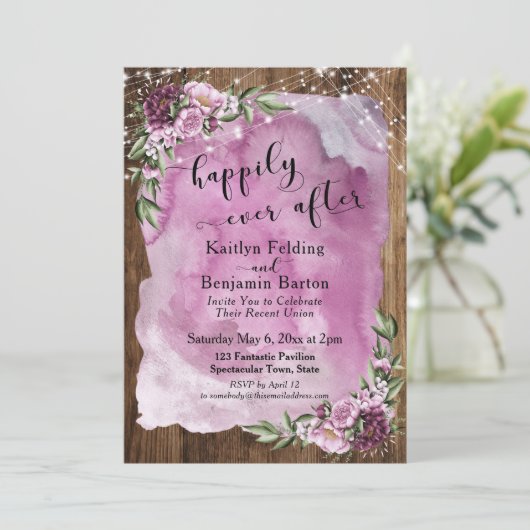 Gelukkig ooit na rustieke Waterverf bloemenverlich Kaart (Staand voorkant)