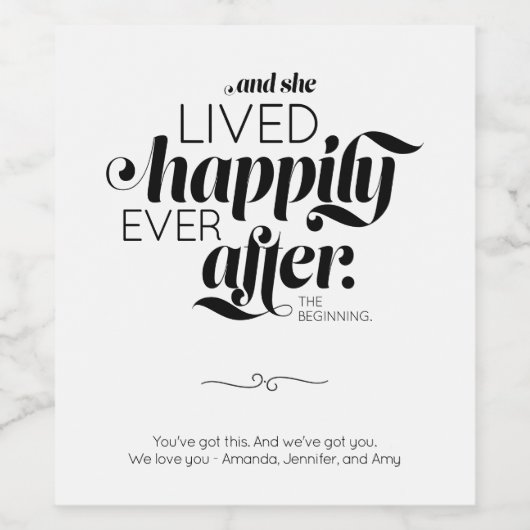 Gelukkig ooit na scheiding vrouw zwart script wijn etiket (Enkel label)