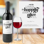 Gelukkig ooit na scheiding vrouw zwart script wijn etiket