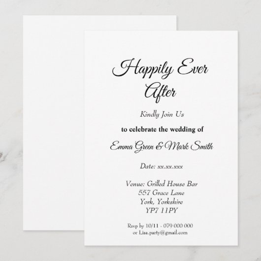 Gelukkig ooit na Script Black & White Wedding Kaart (Voorkant / Achterkant)