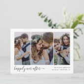 Gelukkig ooit na script drieluik foto bruiloft bedankkaart (Staand voorkant)