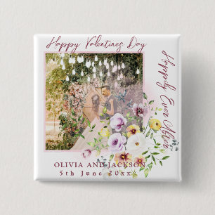 Gelukkig ooit na script personaliseren paar foto vierkante button 5,1 cm