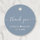 Gelukkig ooit na stoffige blauwe bruiloft dank je bedankjes labels (Voorkant)