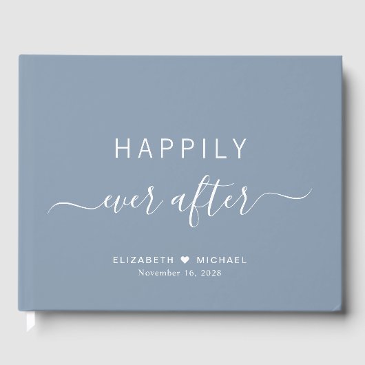 Gelukkig ooit na stoffige blauwe bruiloft gastenboek (Voorkant)
