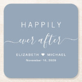 Gelukkig ooit na stoffige blauwe bruiloft kartonnen onderzetters (Voorkant)