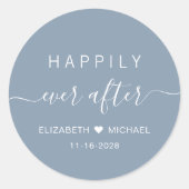 Gelukkig ooit na stoffige blauwe bruiloft ronde sticker (Voorkant)