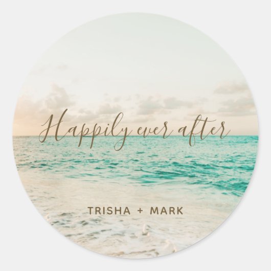 Gelukkig ooit na strand bruiloft gunst Stickers (Voorkant)