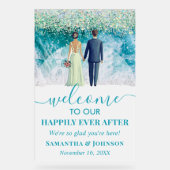 Gelukkig ooit na strand bruiloft welkom Frosted Acryl Bord (Voorkant)