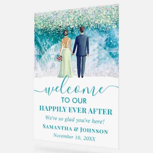 Gelukkig ooit na strand bruiloft welkom Frosted Acryl Bord (Hoek)