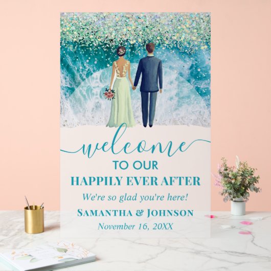 Gelukkig ooit na strand bruiloft welkom Frosted Acryl Bord (Huwelijk)