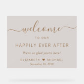 Gelukkig ooit na Taupe bruiloft welkom Acryl Bord (Voorkant)