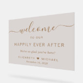 Gelukkig ooit na Taupe bruiloft welkom Acryl Bord (Hoek)