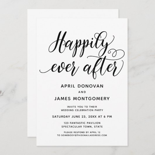 Gelukkig ooit na typografie bruiloft uitnodiging (Voorkant / Achterkant)