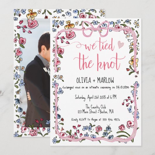 Gelukkig ooit na waterverf bloemenboog kaart (Voorkant / Achterkant)