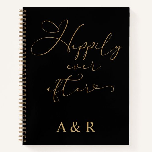 Gelukkig ooit na Wedding Planner Gold Monogram Notitieboek (Voorkant)