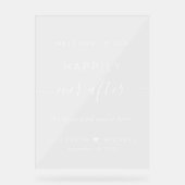 Gelukkig ooit na wit script bruiloft welkom acryl bord (Voorkant)