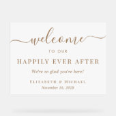 Gelukkig ooit na witgouden bruiloft welkom acryl bord (Voorkant)