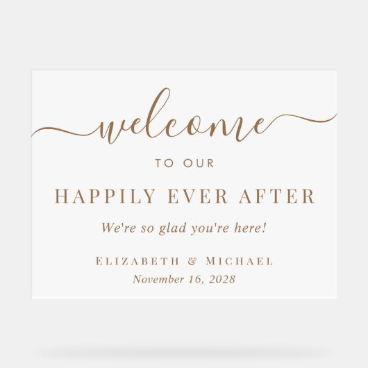 Gelukkig ooit na witgouden bruiloft welkom acryl bord (Voorkant)