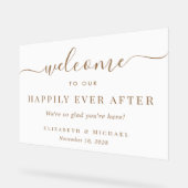 Gelukkig ooit na witgouden bruiloft welkom acryl bord (Hoek)