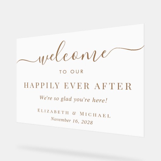 Gelukkig ooit na witgouden bruiloft welkom acryl bord (Hoek)