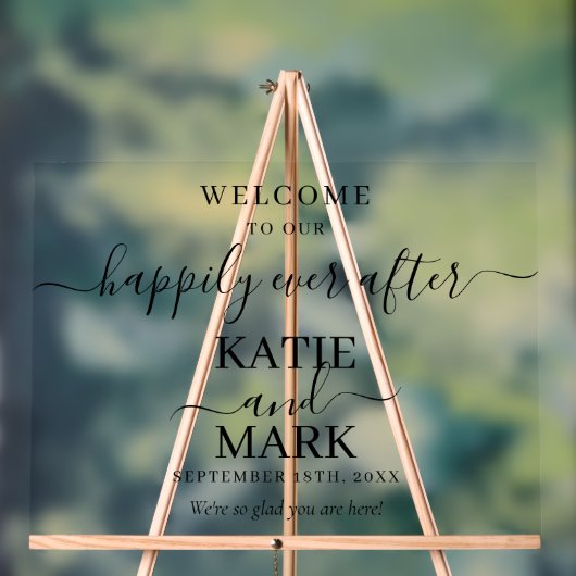 Gelukkig ooit na zwart welkom transparant acryl bord (Neutraal)