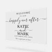 Gelukkig ooit na zwart welkom transparant acryl bord (Hoek)