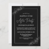 Gelukkig ooit na zwarte glitter bruiloft receptie kaart (Voorkant)