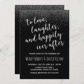 Gelukkig ooit na zwarte Glitter Modern Wedding Kaart (Voorkant / Achterkant)