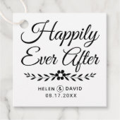 Gelukkig ooit na zwarte typografie bloem bruiloft bedankjes labels (Voorkant)