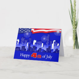 Gelukkig op 4 juli. Cityscape en Fireworks Kaart