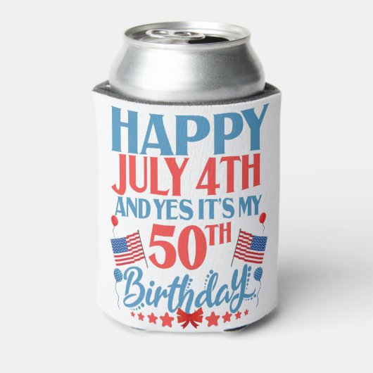 Gelukkig op 4 juli en ja Het is mijn 50e Birthday Blikjeskoeler (Blikje Achterkant)
