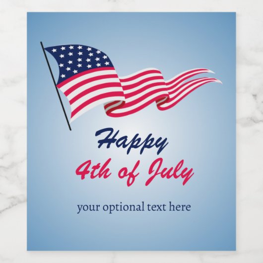 Gelukkig op 4 juli met Amerikaanse vlag Wijn Etiket (Enkel label)