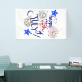 Gelukkig op 4 juli! Met vuurwerk en sterren Banner (Beurs)