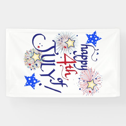 Gelukkig op 4 juli! Met vuurwerk en sterren Banner (Horizontaal)