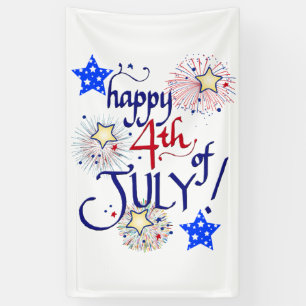 Gelukkig op 4 juli! Met vuurwerk en sterren Banner