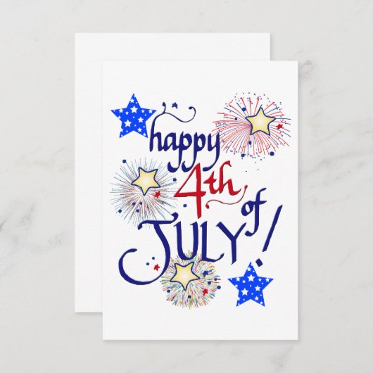 Gelukkig op 4 juli! Met vuurwerk en sterren Informatiekaartje (Voorkant / Achterkant)