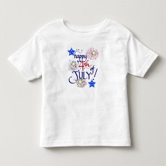 Gelukkig op 4 juli! Met vuurwerk en sterren Kinder Shirts (Voorkant)