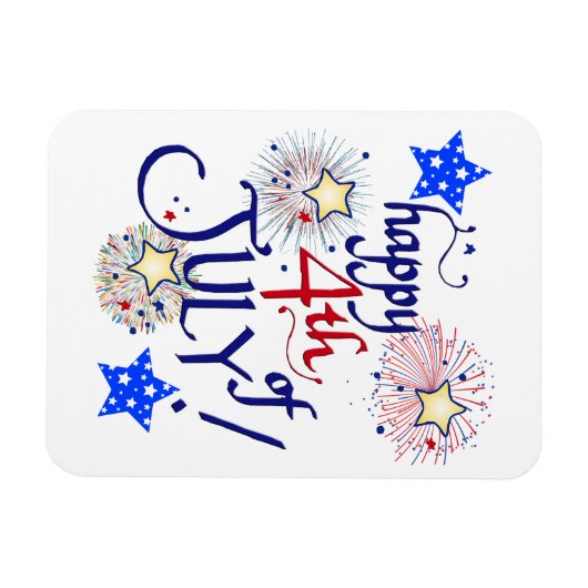Gelukkig op 4 juli! Met vuurwerk en sterren Magnet Magneet (Horizontaal)