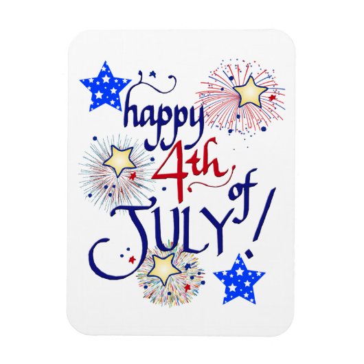 Gelukkig op 4 juli! Met vuurwerk en sterren Magnet Magneet (Verticaal)